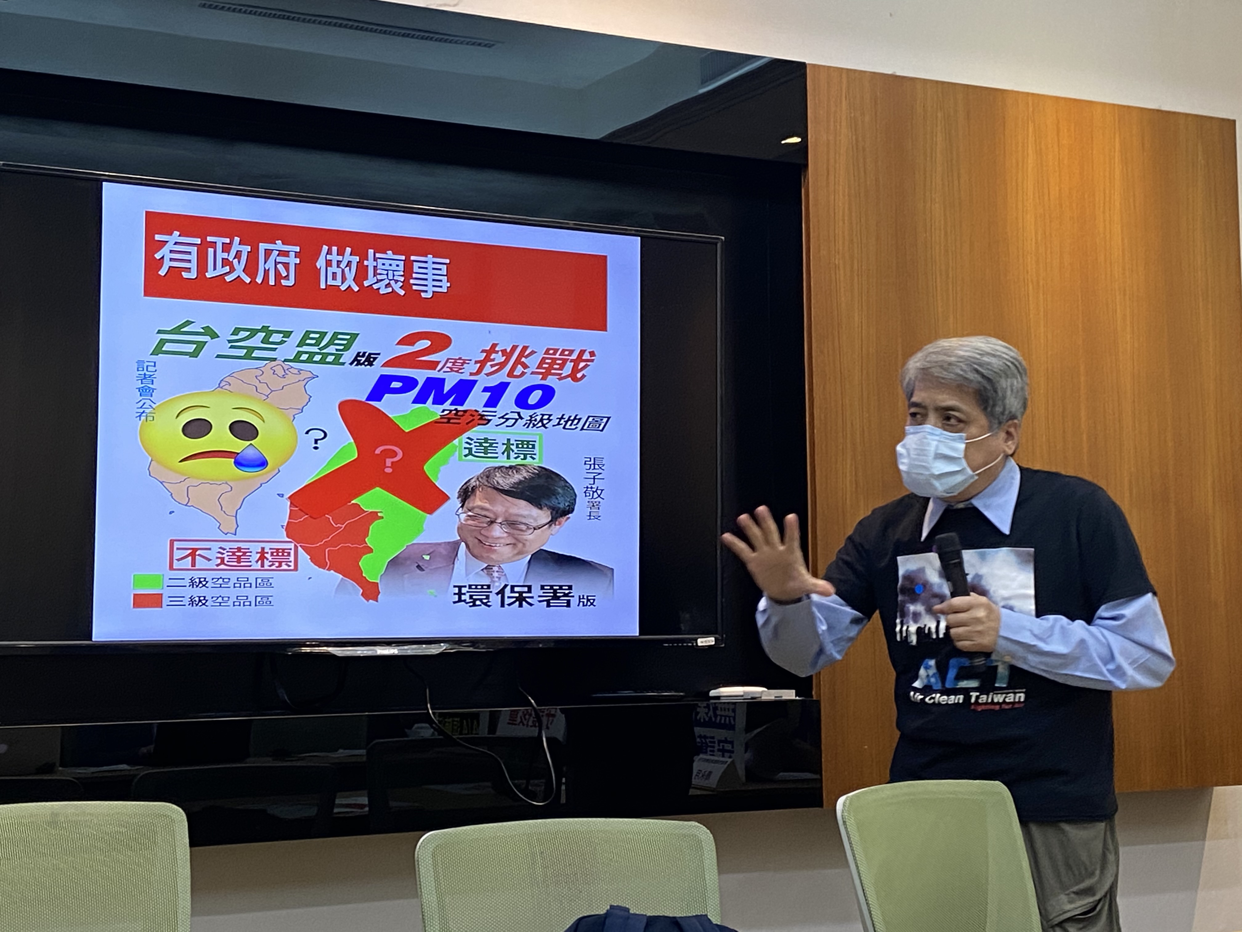 台灣健康空氣行動聯盟理事長葉光芃醫師說明2020年PM10空氣品質年報。(林詠青 攝)