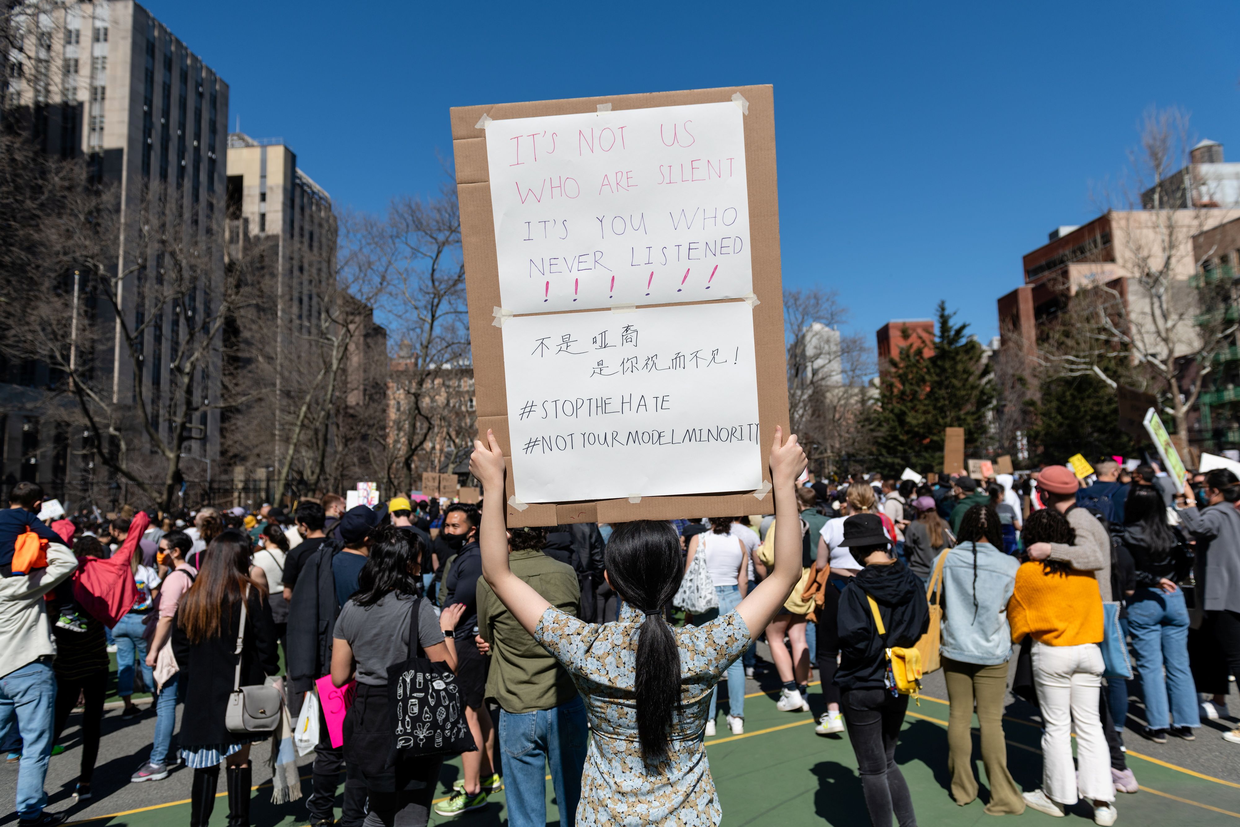 美國亞裔人士集會抗議仇恨犯罪，呼籲終結歧視、(路透社/達志影像)