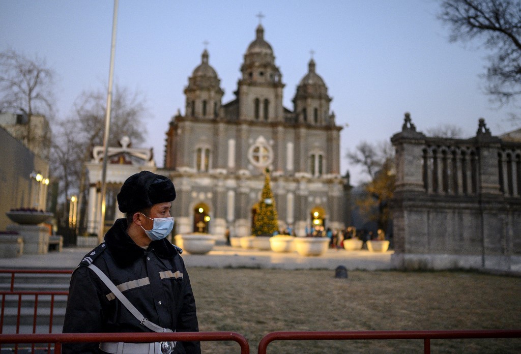 圖為北京最大、位在王府井的天主教堂─聖若瑟堂(St. Joseph's Church)。(AFP)