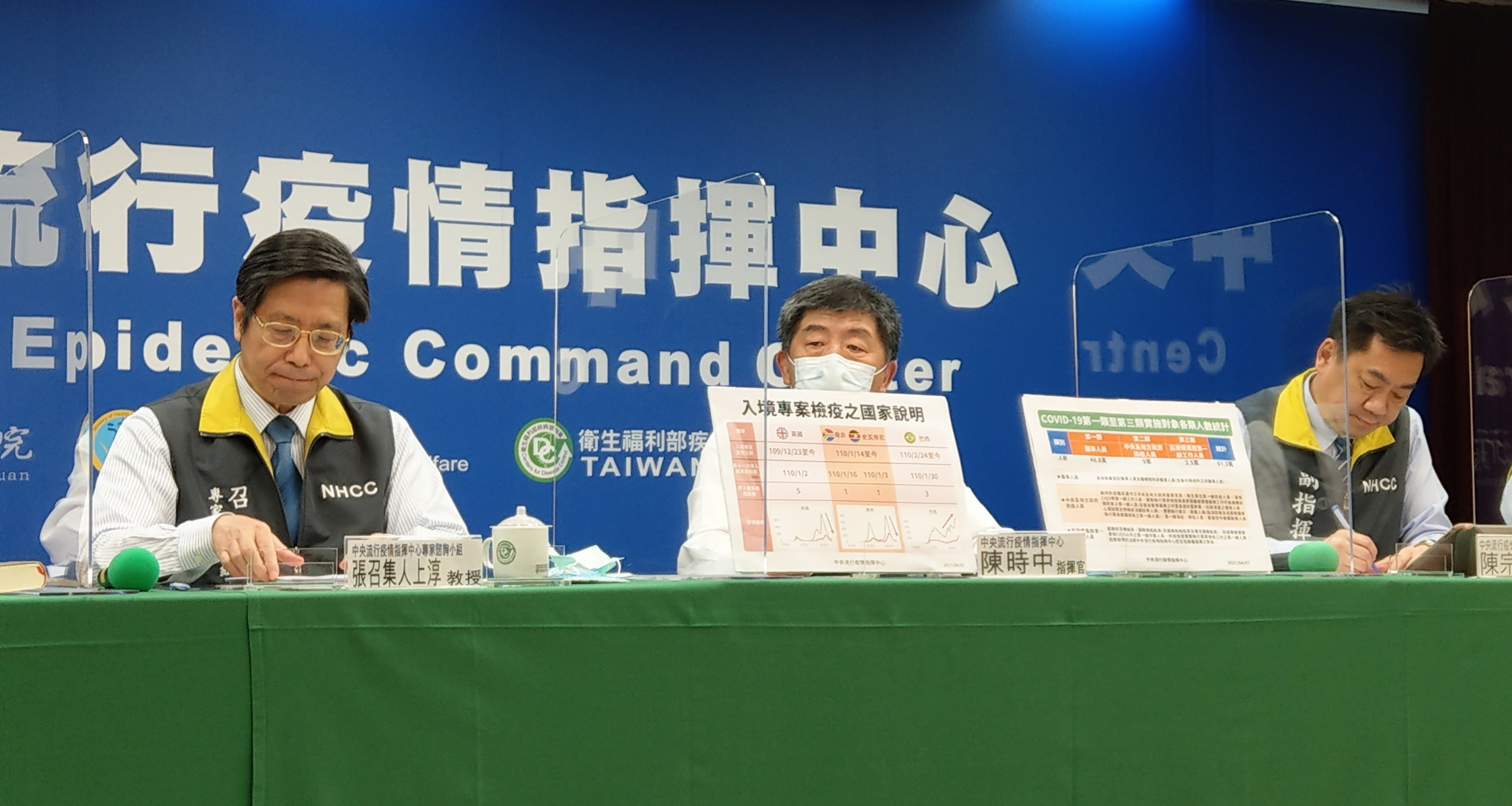 陳時中(中)7日表示，將研擬放寬帛琉旅遊泡泡的檢疫規定。(劉品希 攝)