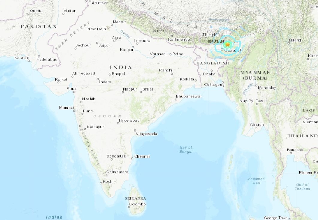 印度阿薩姆發生6.2強震。 (圖:USGS)