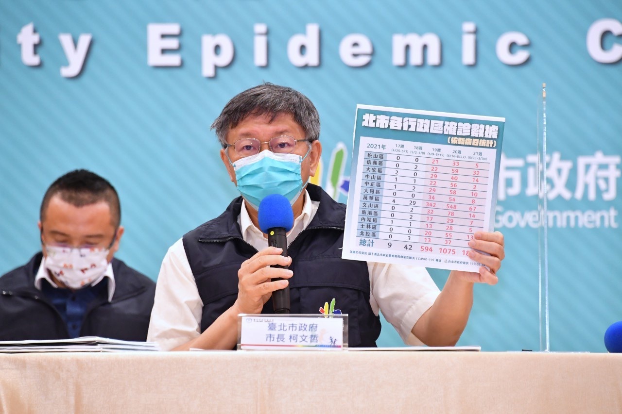 台北市長柯文哲表示，目前疫情未見好轉，北市近期將進行擴大管制兵推，做最壞打算、最好準備。(北市府提供)