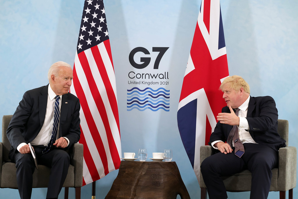 G7峰會前夕，英國首相強生（Boris Johnson）10日與美國總統拜登（Joe Biden）首度舉行面對面會談。(圖:英首相府)
