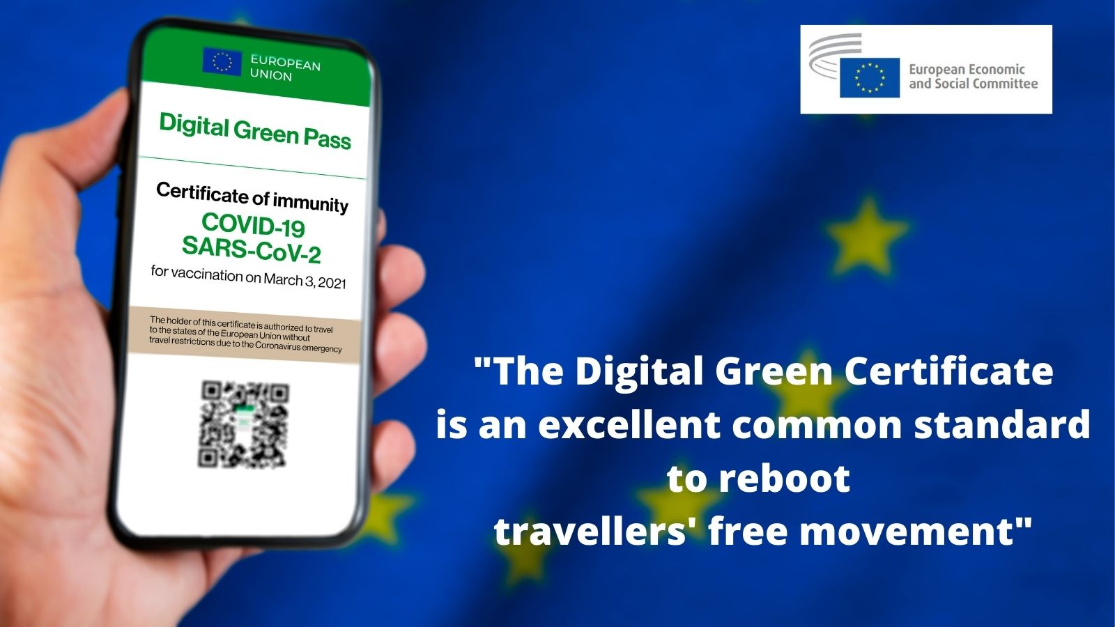 歐盟統一規格的的數位疫苗護照又名「數位綠色證明」（Digital Green Certificate）。 (圖:取自EU臉書)
