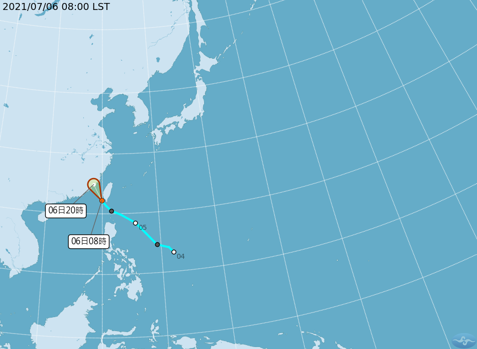 熱帶低壓移至台灣海峽南側， 午後嚴防強陣風、雷陣雨。（ 中央氣象局提供）
