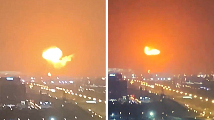 杜拜最大港貨櫃船爆炸起火。 (圖:推特)
