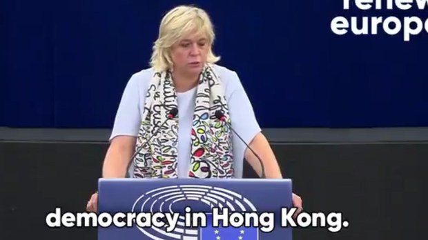 比利時籍議員傅特曼詩(Hilde Vautmans)表示中國殺死了香港的民主。  （視頻截圖／自由亞洲電台）