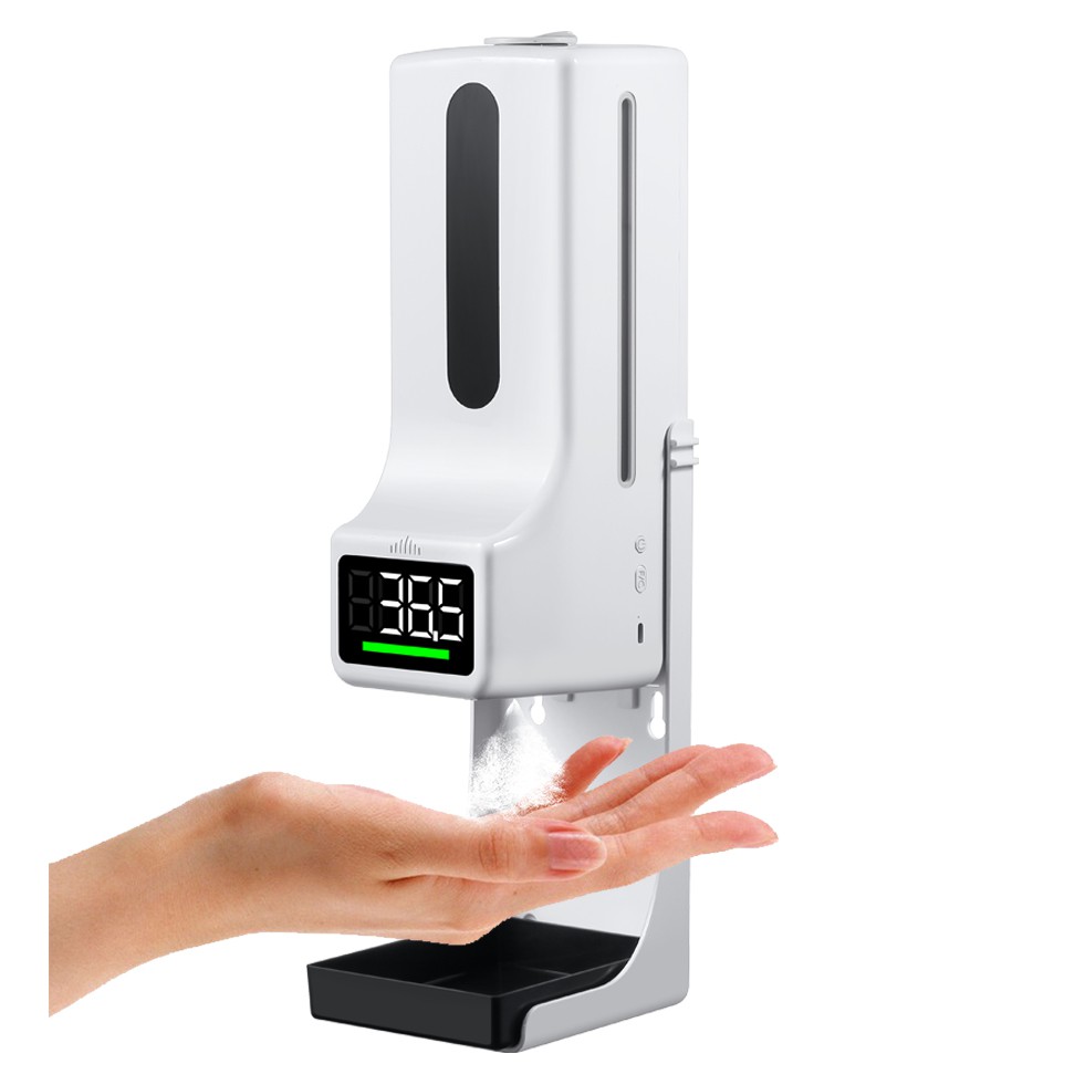近日部分業者為加強防疫，放置同時具有量測手掌溫度及酒精噴霧的產品，用以判斷受測者體溫正常。(網路圖片)