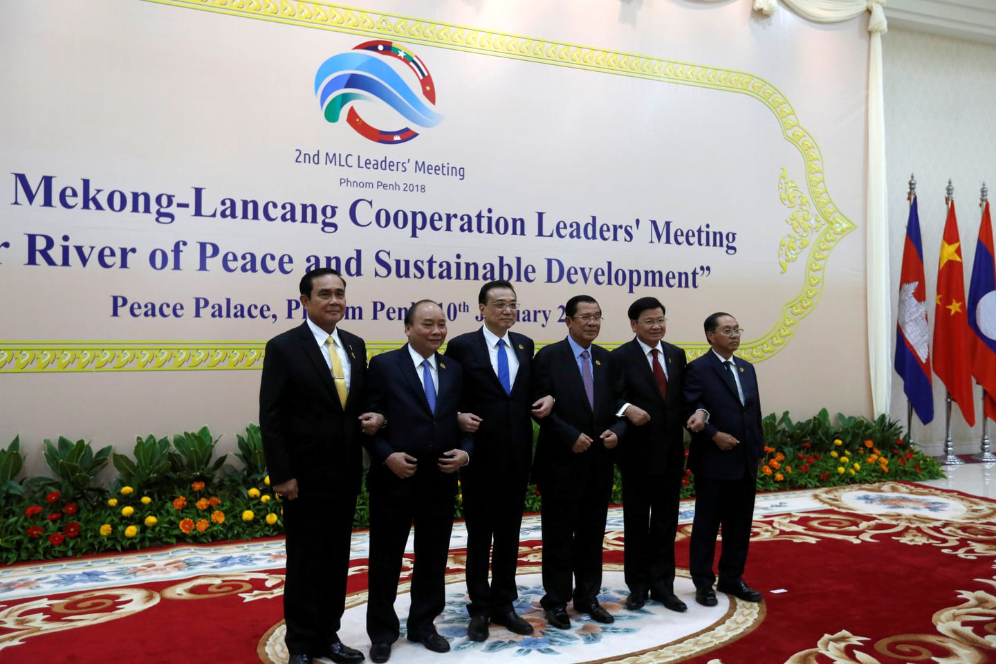 2018年1月10日在柬埔寨金邊舉行的「瀾滄─湄公合作會議」(Lancang-Mekong Cooperation meeting)領導人峰會。(路透社/達志影像)
