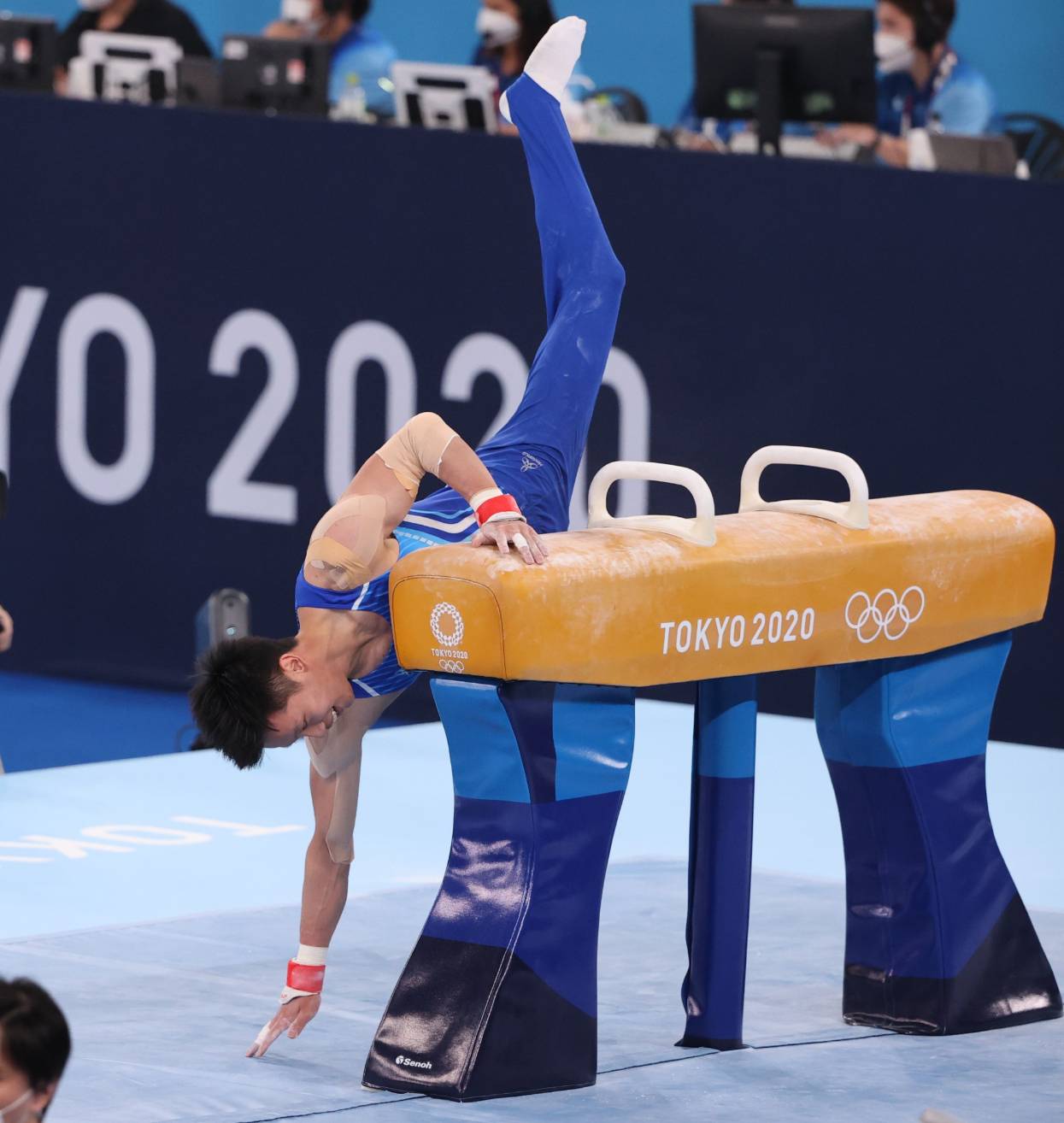 李智凱參加東奧體操全能賽，挑戰鞍馬項目時一度墜馬還因此受傷，不過李智凱表示只是皮肉傷並無大礙。(體育署提供)