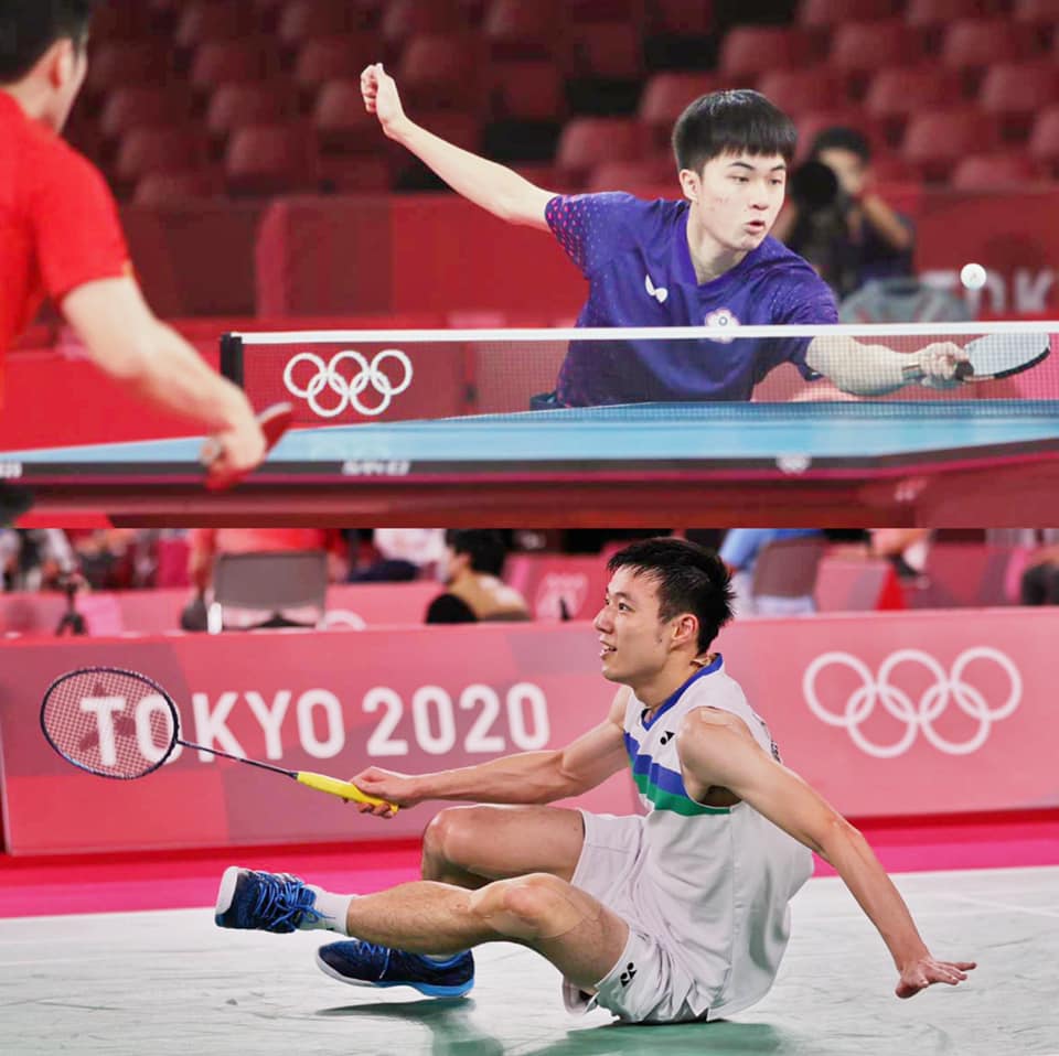 我國桌球和羽球好手林昀儒與王子維29日在東京奧運的桌球男子單打和羽球男子單打比賽表現精彩，蘇揆稱讚展現不屈韌性。(取自蘇貞昌臉書)
