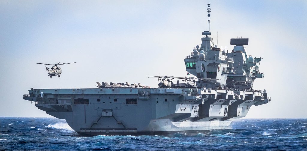 英國伊莉莎白女王號（HMS Queen Elizabeth）航艦。 (圖:取自英國航艦打擊群指揮官推特)