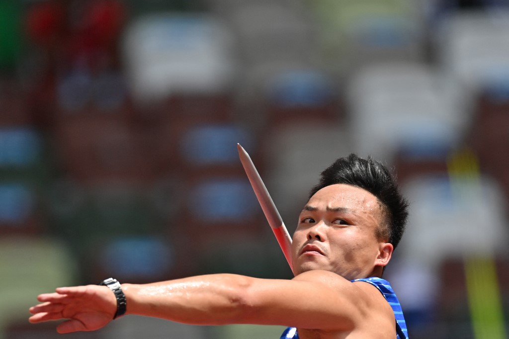 台灣標槍好手鄭兆村4日在東京奧運男子標槍資格賽亮相。 (AFP)
