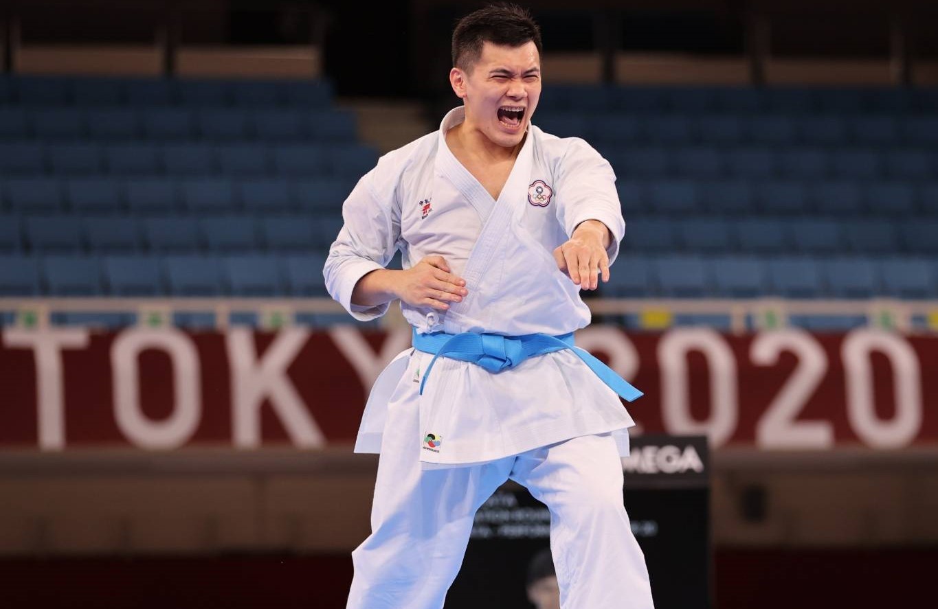 王翌達東奧空手道男子「型」亮相， 分組第5無緣晉級。（體育署提供）