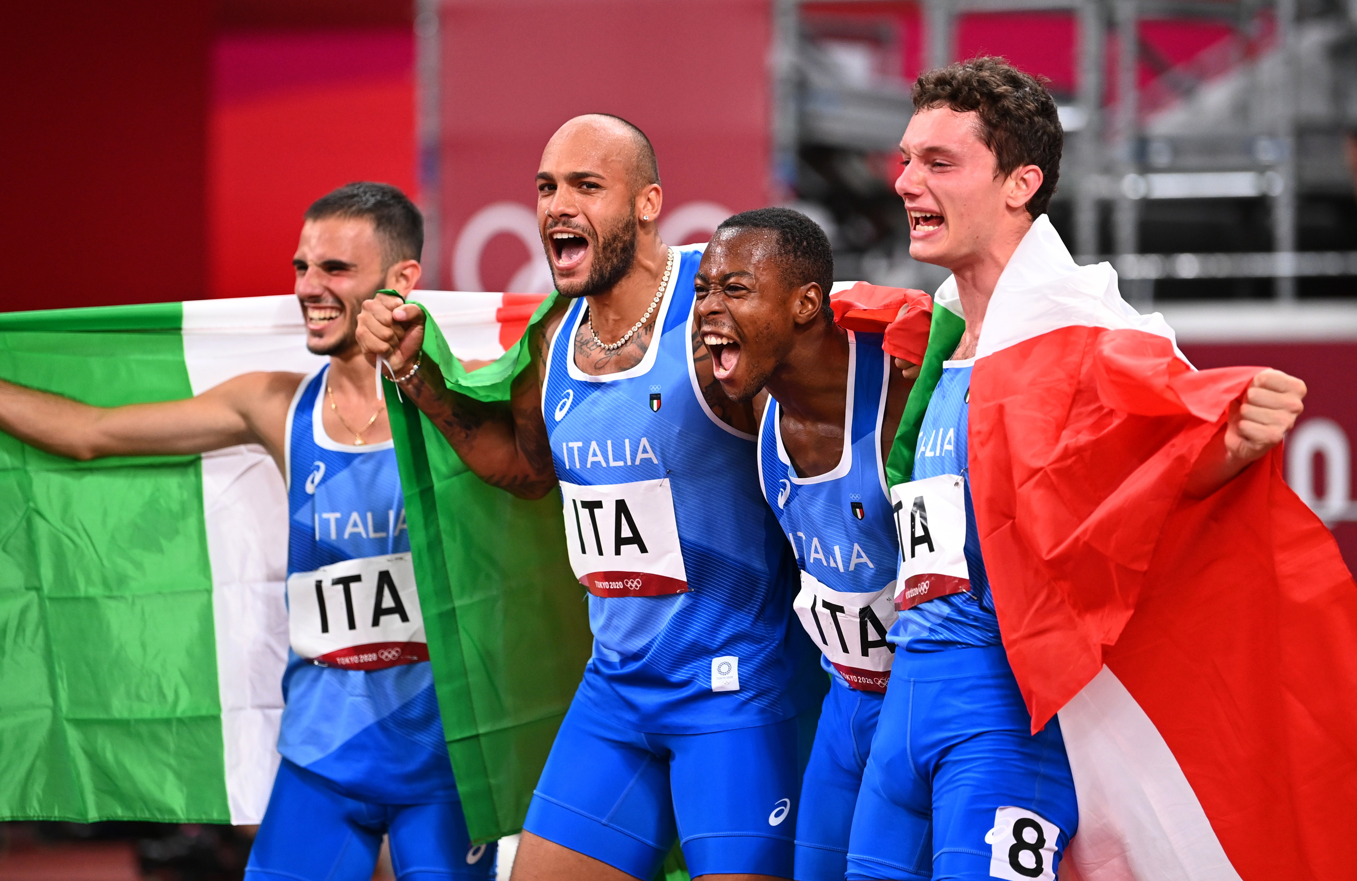 東奧男子4x100公尺接力，義大利爆冷勇奪金牌。 (RT/達志影像)