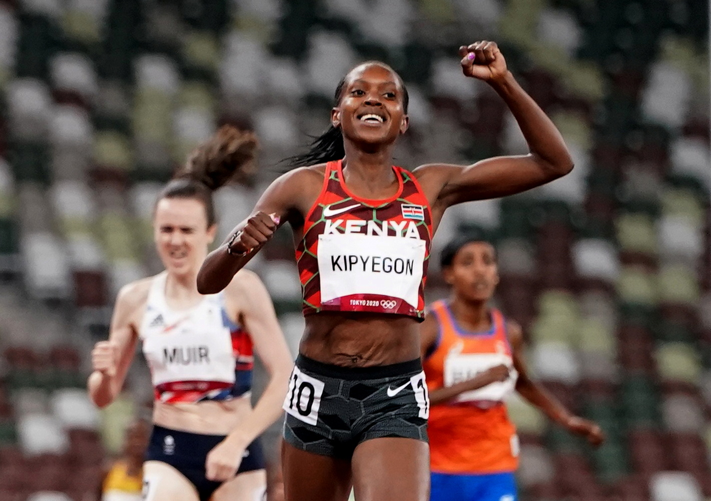 肯亞賽跑好手基皮耶貢（Faith Kipyegon）6日衛冕成功，在東京奧運女子1500公尺決賽摘金。(RT/達志影像)