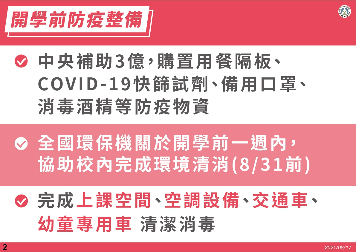 教育部公布開學防疫管理指引。(教育部提供)