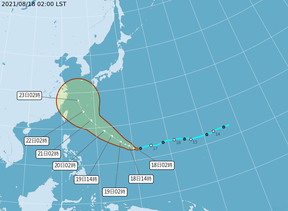 氣象局18日表示，關島附近的熱帶低壓已降為一般低壓，形成颱風的機會大大降低。（中央氣象局提供）