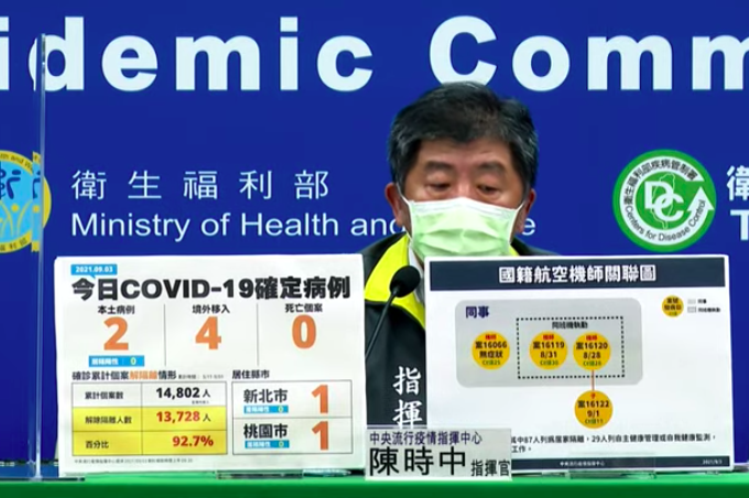 中央流行疫情指揮中心指揮官陳時中3日表示，日本政府宣布將再捐贈台灣AZ疫苗。(圖取自直播畫面)