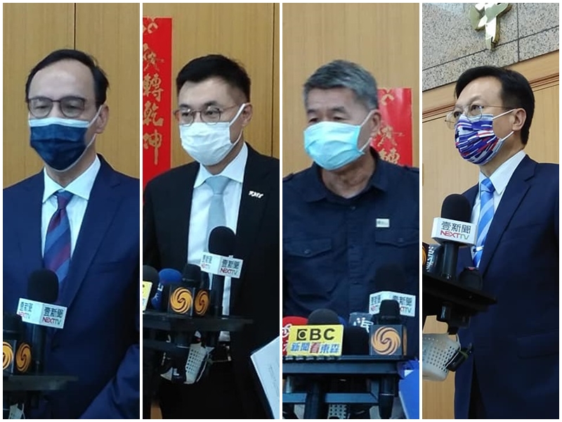 4位國民黨主席參選人朱立倫、江啟臣、張亞中和卓伯源8日應邀到中常會發表政見。(王韋婷 攝)