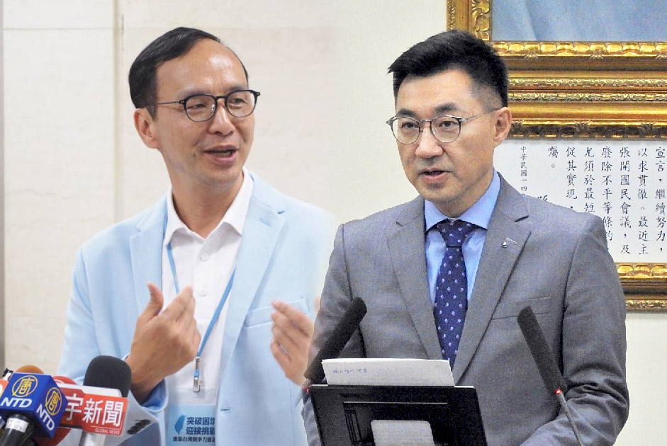 國民黨主席江啟臣(右)19日表示，台灣農產品絕對禁得起考驗。黨主席候選人朱立倫(左)則指出，介殼蟲只是藉口，現實就是兩岸的政治因素。(資料合成圖 / RTI)