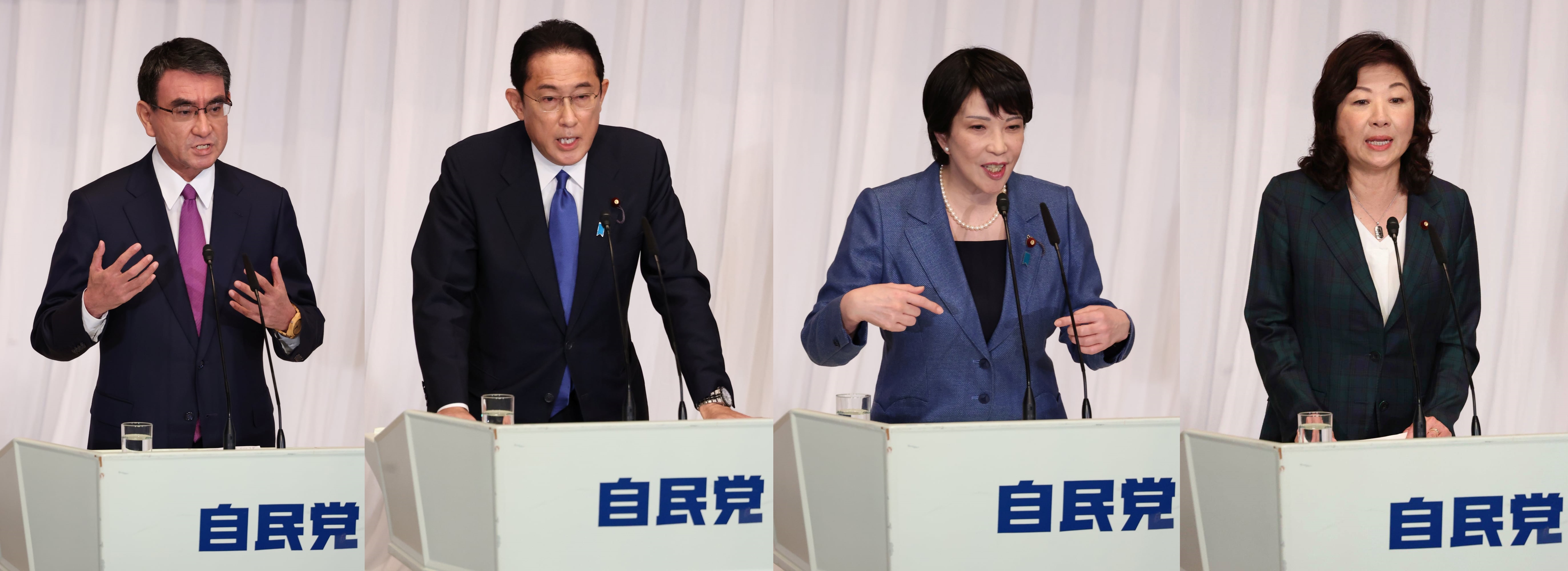 左起為日本行政改革擔當相河野太郎(Taro Kono)、日本前外務大臣、自民黨前政務調查會長岸田文雄(Fumio Kishida)、日本前總務大臣高市早苗(Sanae Takaichi)、日本自民黨代理幹事長野田聖子(Seiko Noda)。(合成圖)