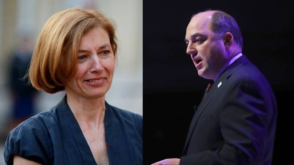 法國國防長帕利(Florence Parly)(左)、英國國防大臣華勒斯(Ben Wallace)(右)。(AFP/AP/達志影像)