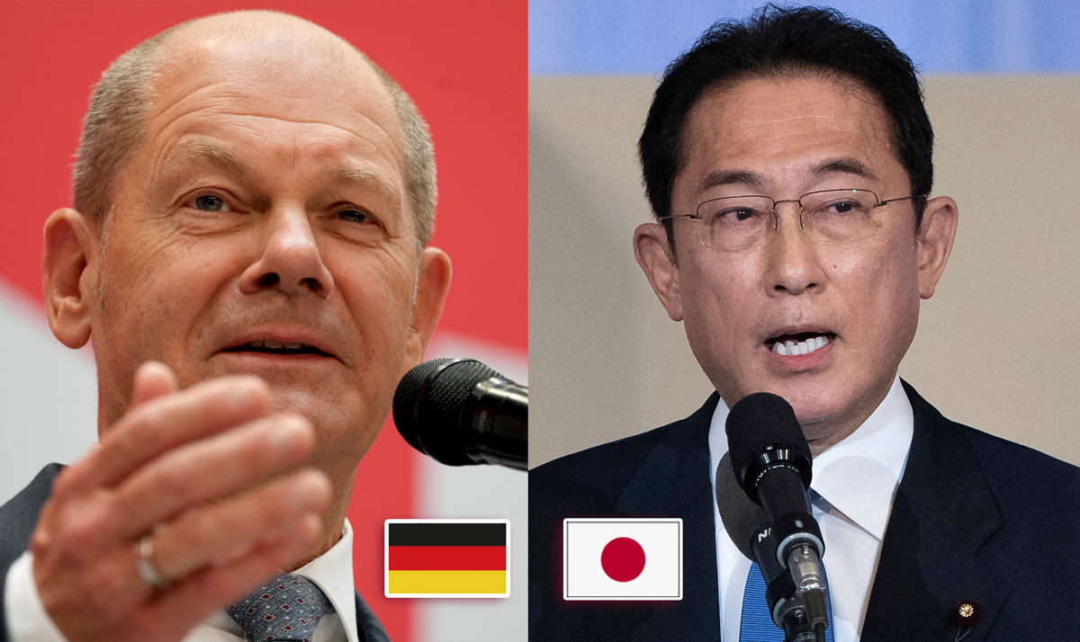 德國社民黨領袖蕭茲、日本自民黨黨魁岸田文雄。(AP/達志影像)