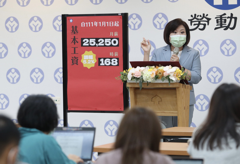 明年基本工資拍板調漲至新台幣2萬5250元，調幅5.21%，是蔡英文總統任內最高調幅。(圖：中央社)
