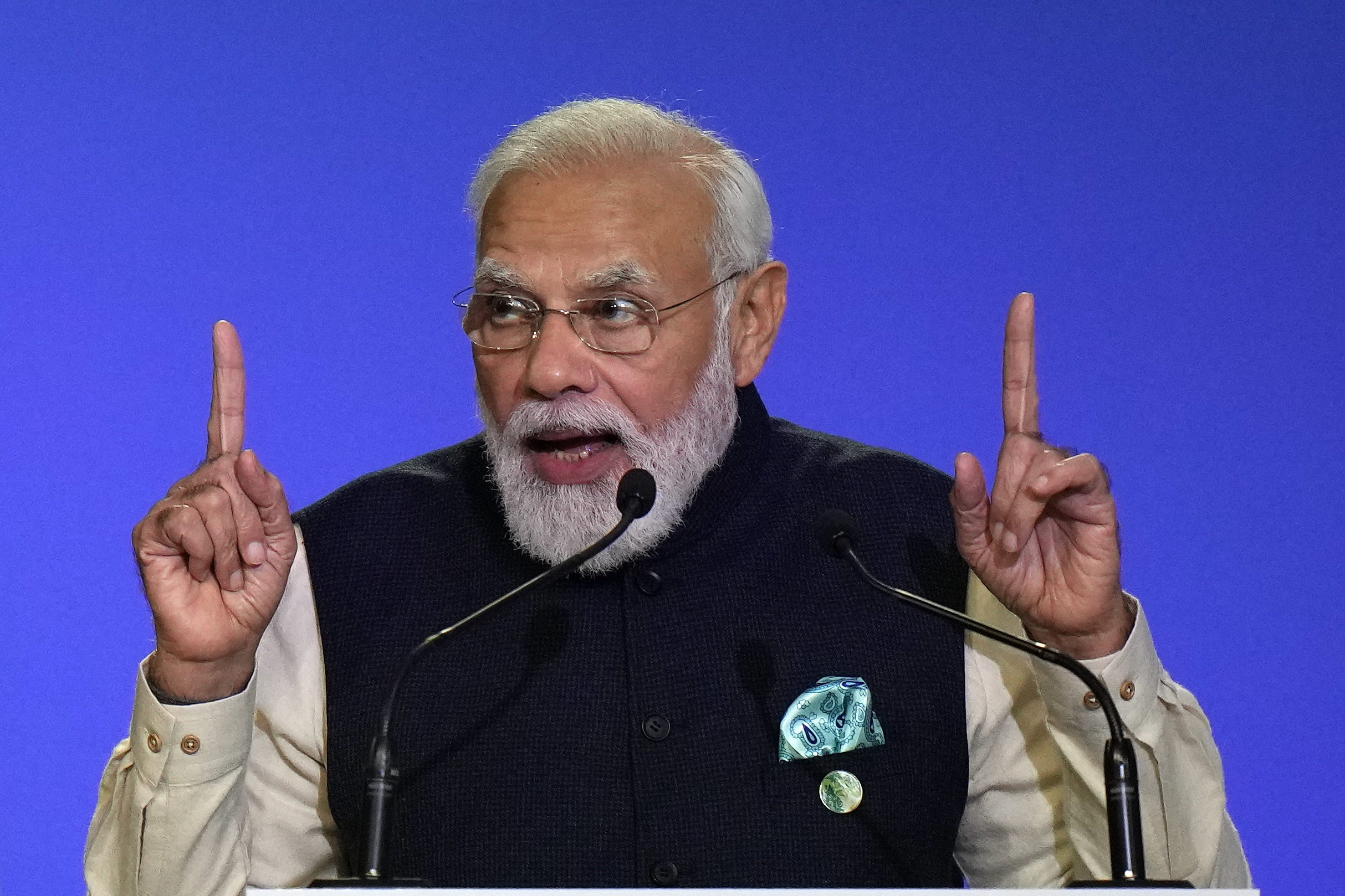 聯合國氣候峰會， 印度總理莫迪(Narendra Modi)承諾2070年實現碳中和。（ 美聯社／達心影像）