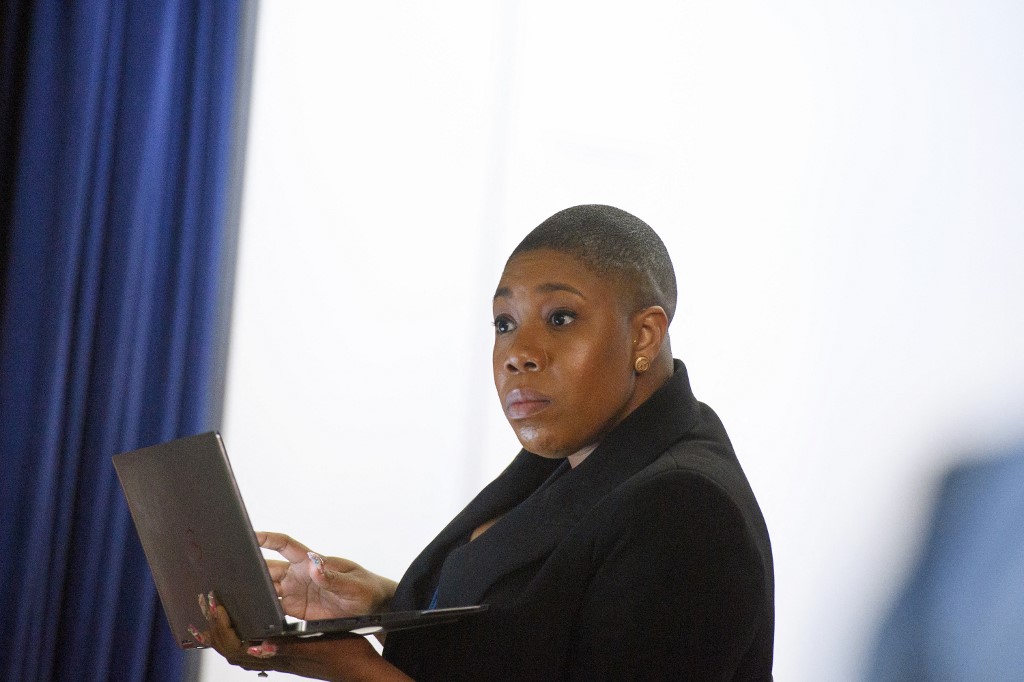 美國副總統賀錦麗的資深顧問及首席發言人桑德斯(Symone Sanders) (AFP)