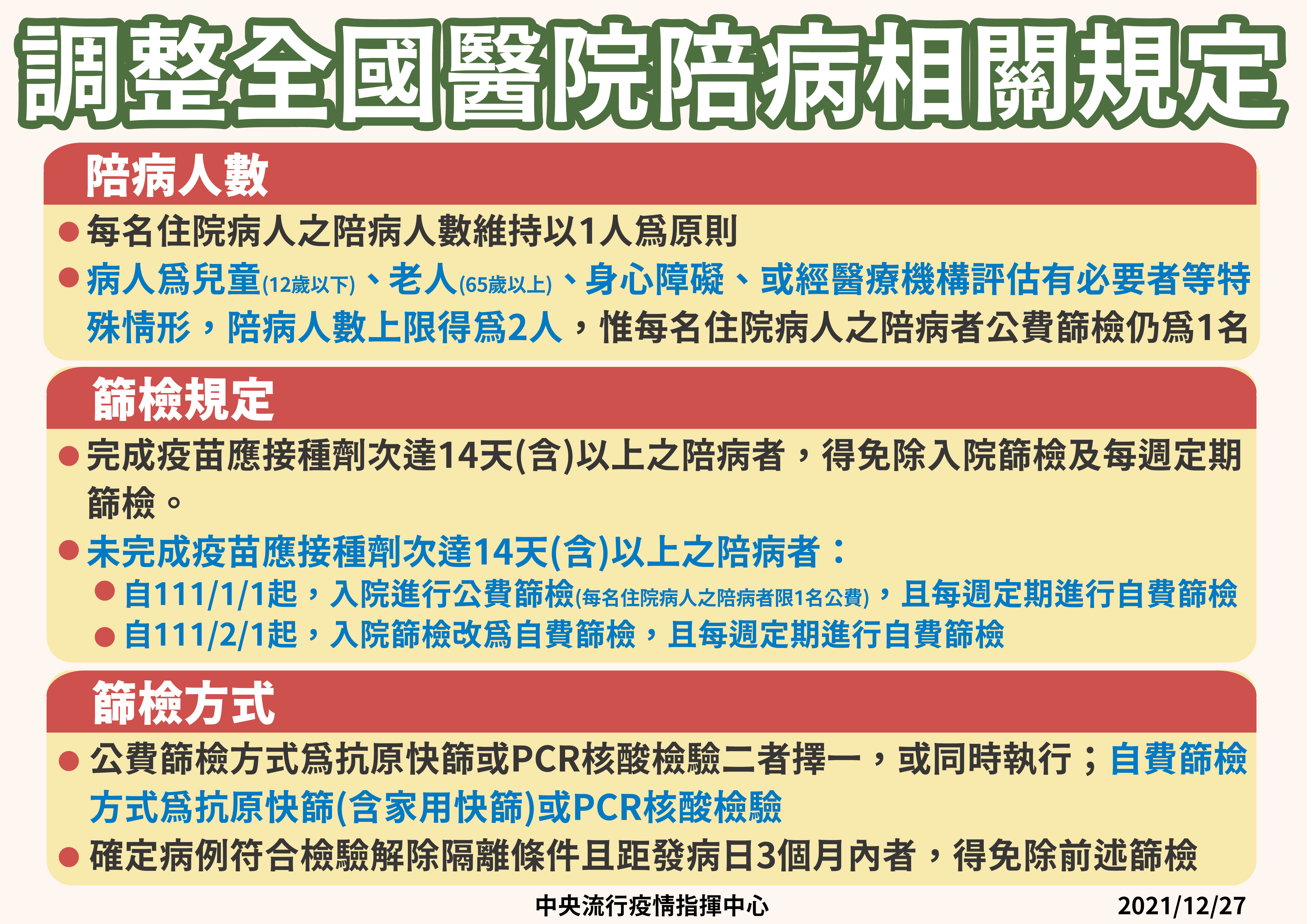 指揮中心有條件放寬陪病人數上限至2人。(指揮中心提供)