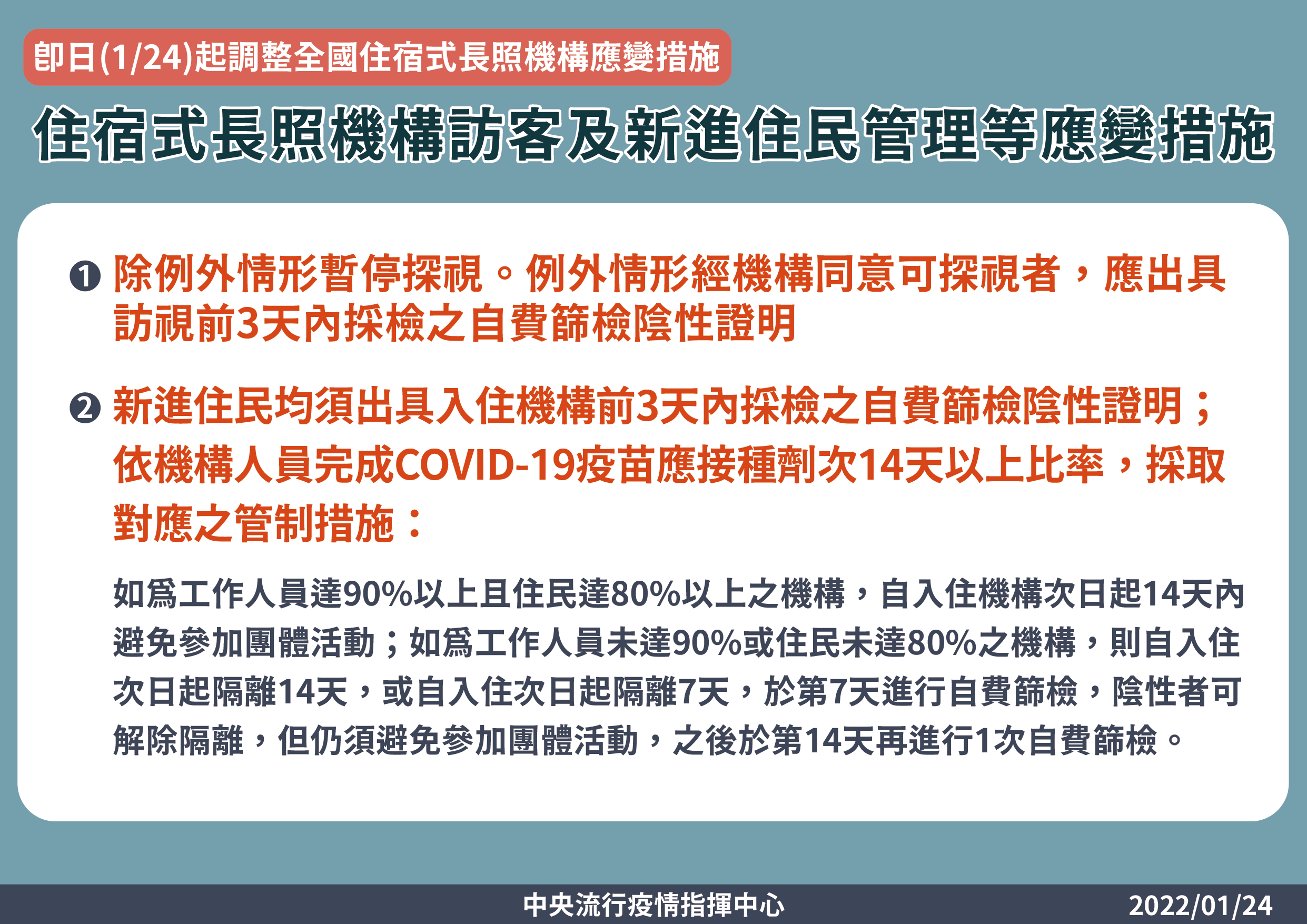 全國住宿式長照機構即起提升防疫規格。（指揮中心提供）