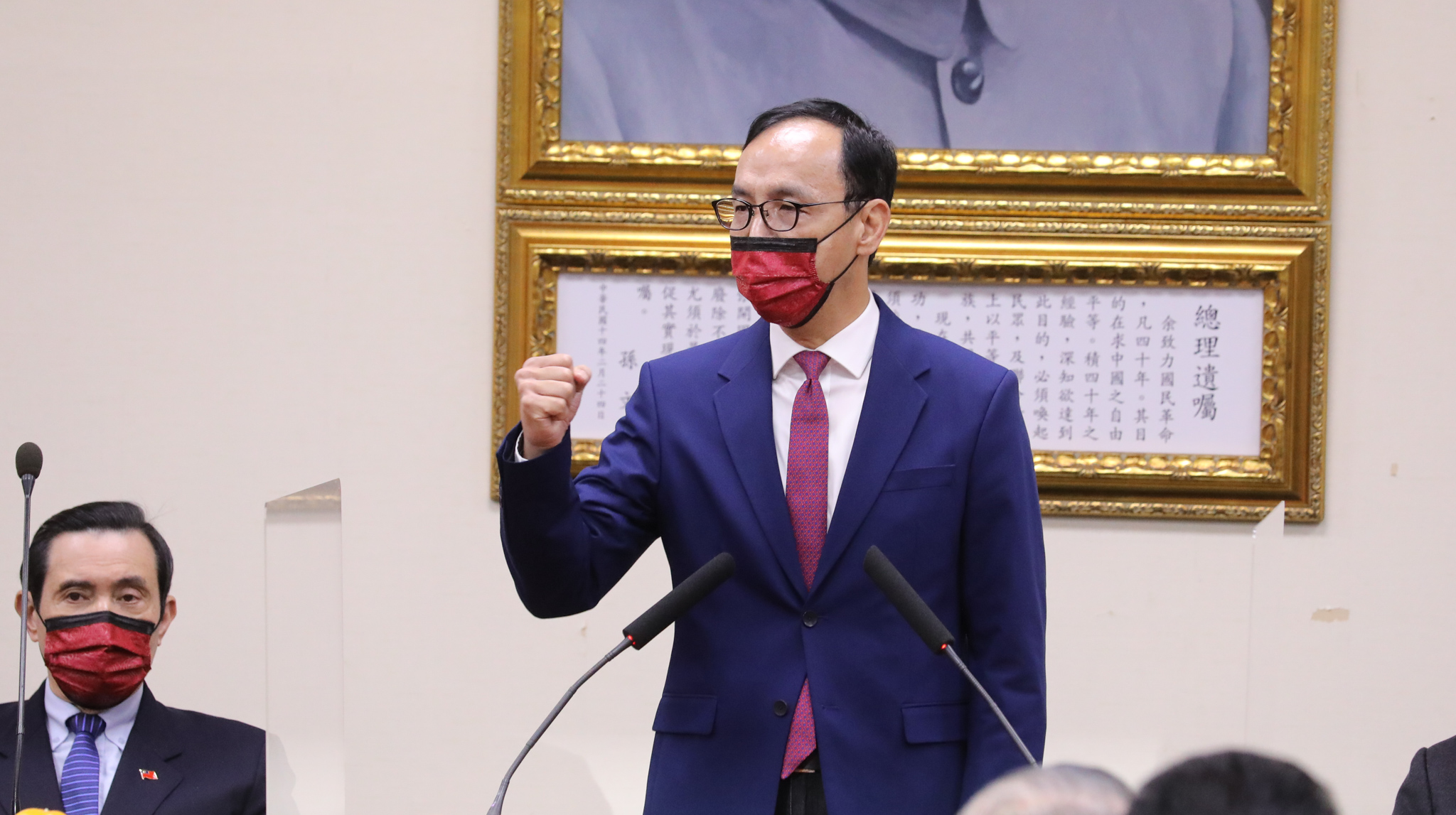 國民黨主席朱立倫表示，國民黨前主席洪秀柱赴中國出席北京冬季奧運替台灣選手加油是好事。(國民黨提供)