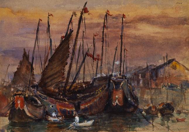 洪瑞麟,《帆船》,1930,水彩, 台北市立美術館典藏。(圖像由臺北市立美術館及家屬洪鈞雄提供。)