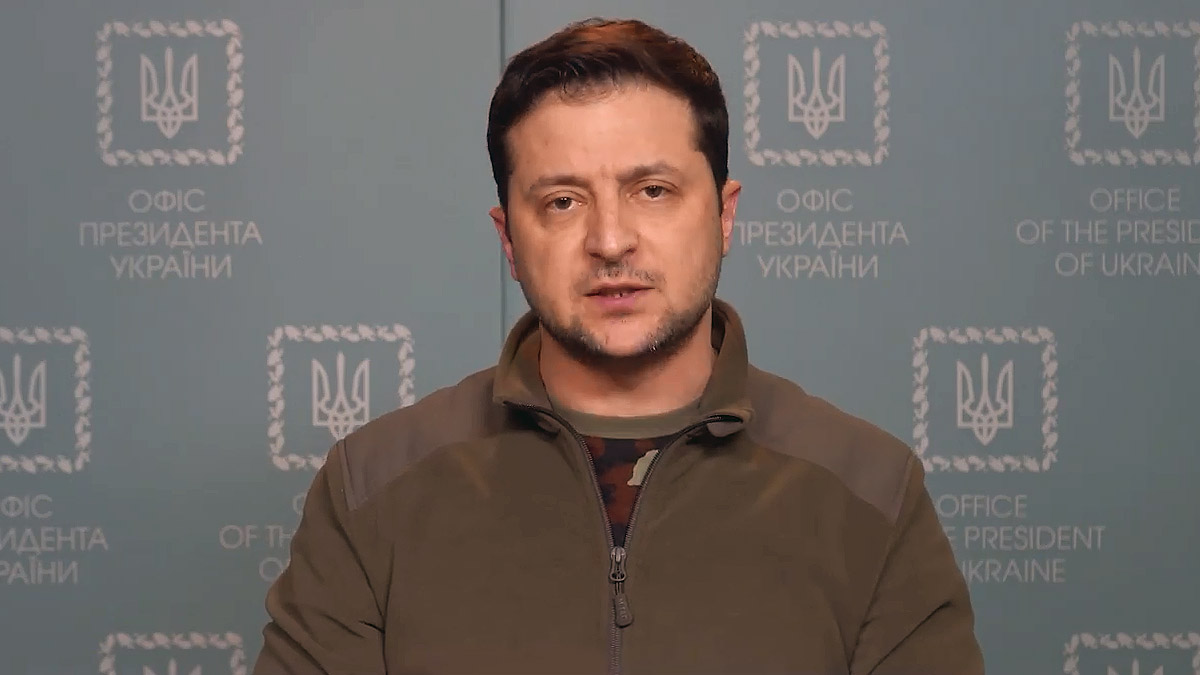 烏克蘭總統澤倫斯基(Volodymyr Zelensky)16日對美國會視訊演說。(翻攝自烏克蘭總統府臉書)
