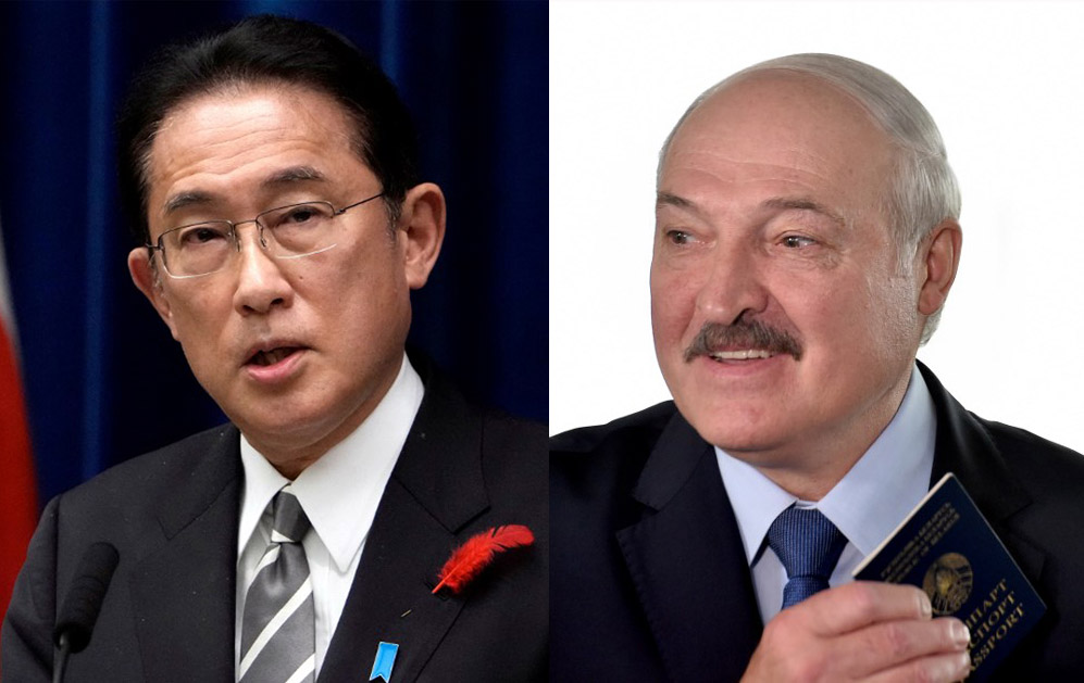 日本首相岸田文雄(左)28日表示，針對俄國入侵烏克蘭，日本將制裁白俄羅斯總統魯卡申柯(右)。(資料照合成圖/AFP)