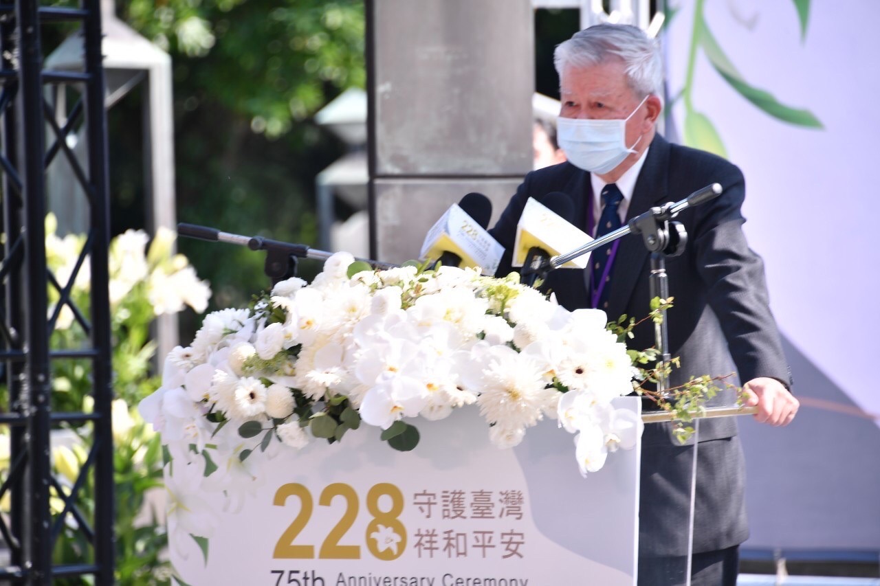 台灣國家聯盟總召吳樹民在台北市紀念二二八事件活動上直接表示，對「兩岸一家親」說法的不滿。(台北市政府提供)