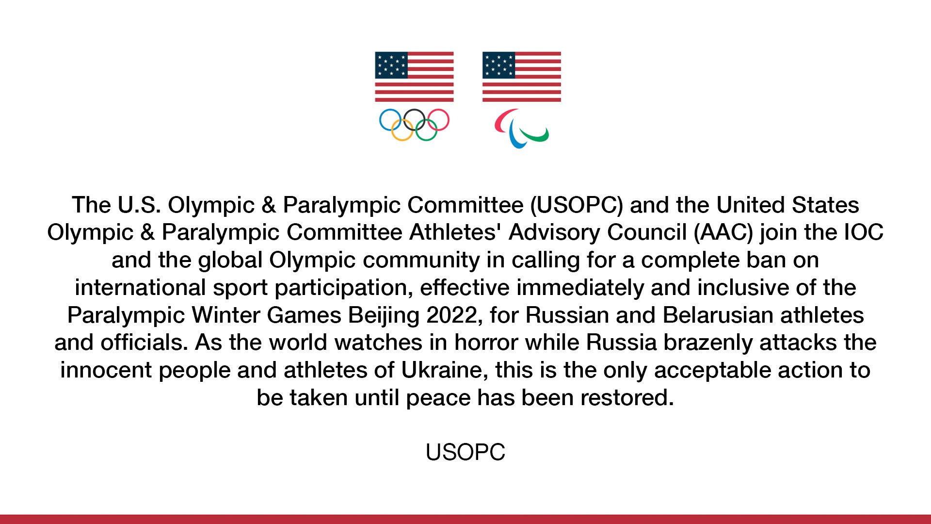 美國奧林匹克暨帕拉林匹克委員會(USOPC)力挺國際奧林匹克委員會(IOC)提出，禁止俄羅斯選手參加國際賽事的呼籲。(圖：USOPC News推特)