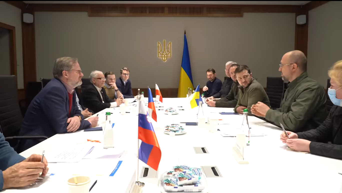 烏克蘭總統澤倫斯基在首都基輔與歐盟三國高層會面。(FB@Володимир Зеленський)