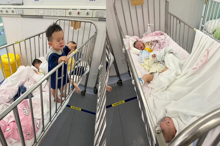 中國上海市政府強制要求所有確診兒童集中隔離且父母不能陪同引爆民怨。圖為微博流傳兒童集中隔離點畫面。(微博)