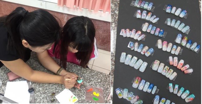 嘉義家職美甲創業班進行實作教學。(教育部提供)