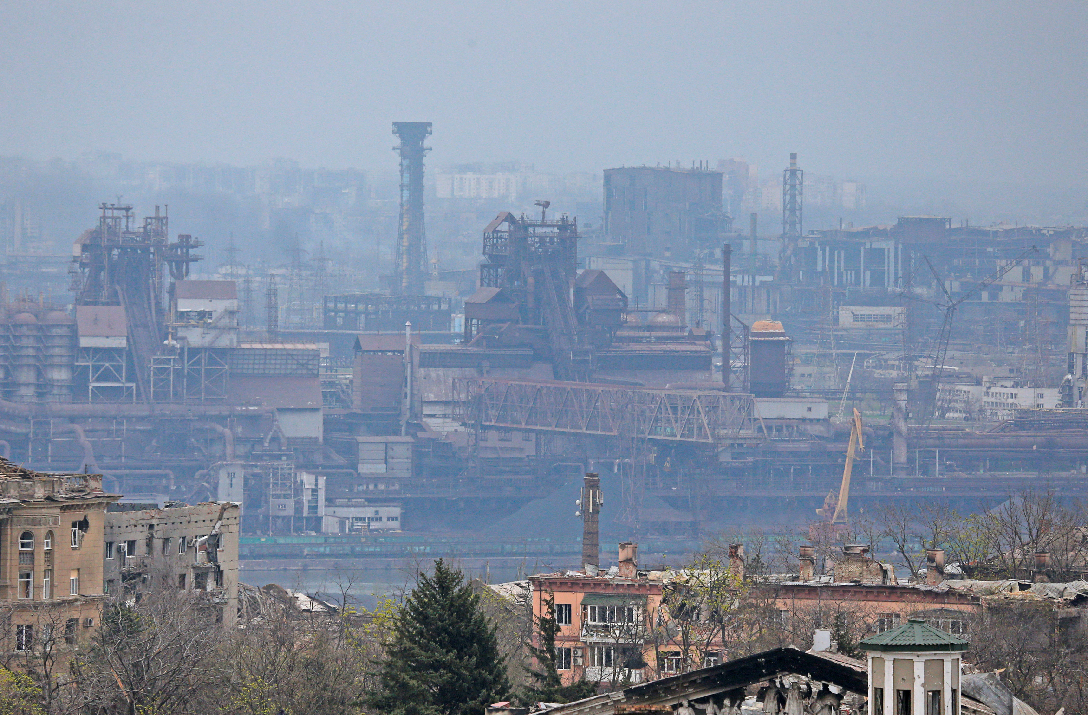 烏克蘭馬立波（Mariupol）的亞速鋼鐵廠。 (RT/達志影像)