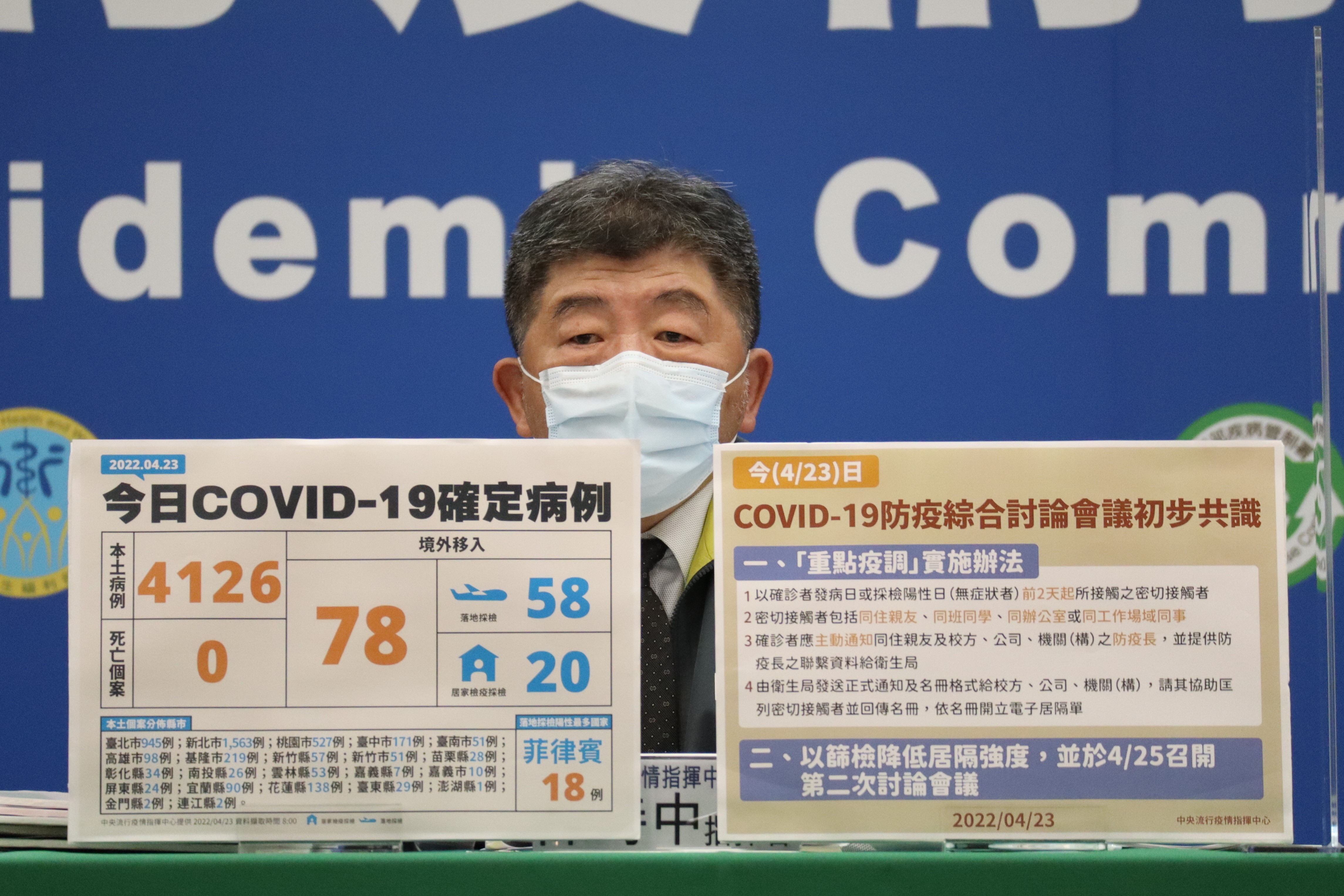 指揮中心陳時中表示，各縣市都認為簡化疫調有其必要。(指揮中心提供)