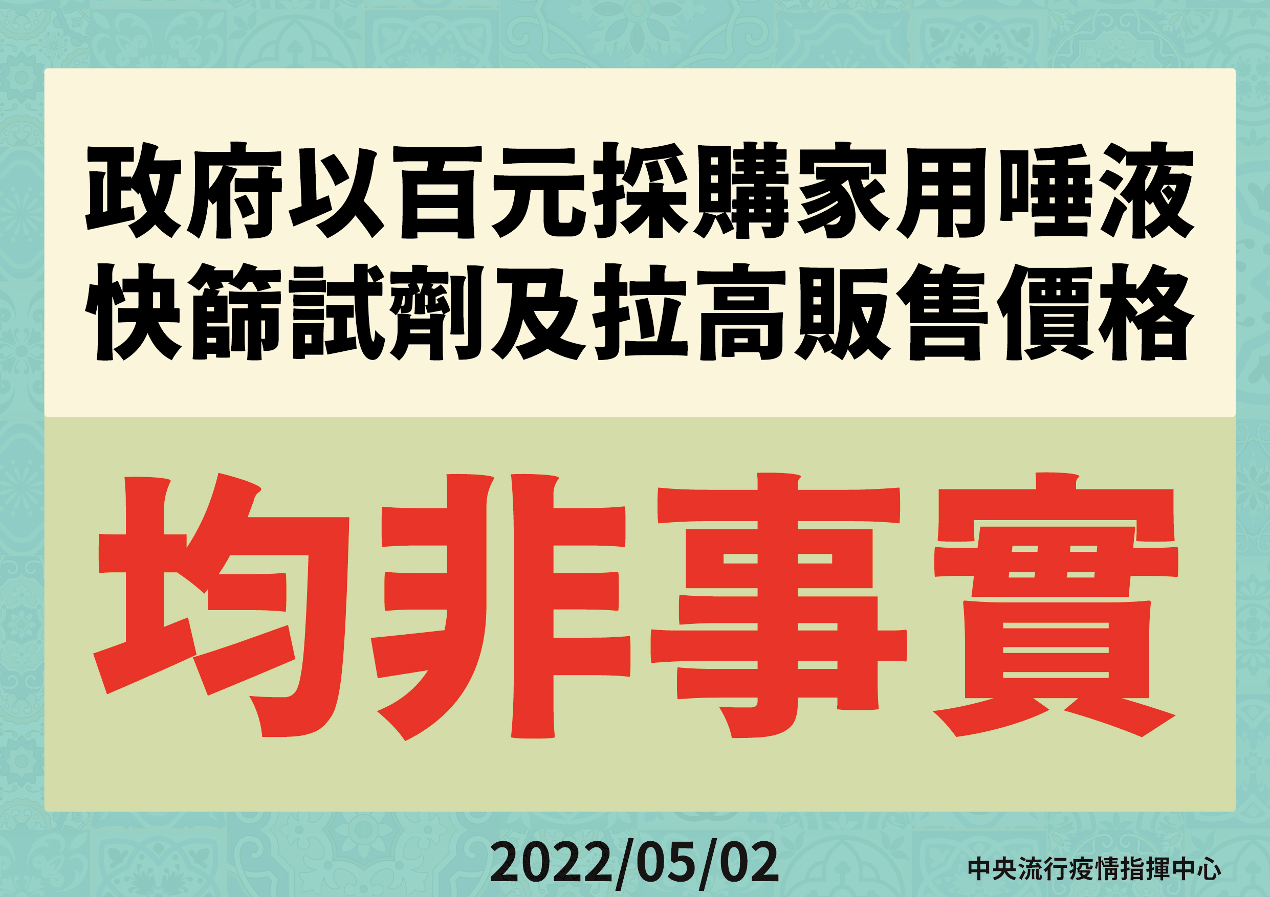 指揮中心澄清並未採購唾液快篩試劑，也未拉高快篩試劑販售價格。(指揮中心提供)