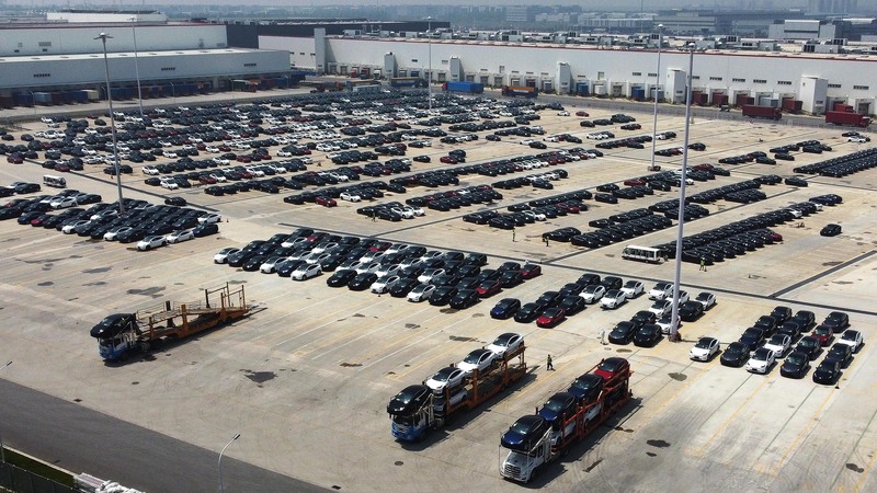 圖為特斯拉上海廠。（中新社提供）(資料照片/CNA)