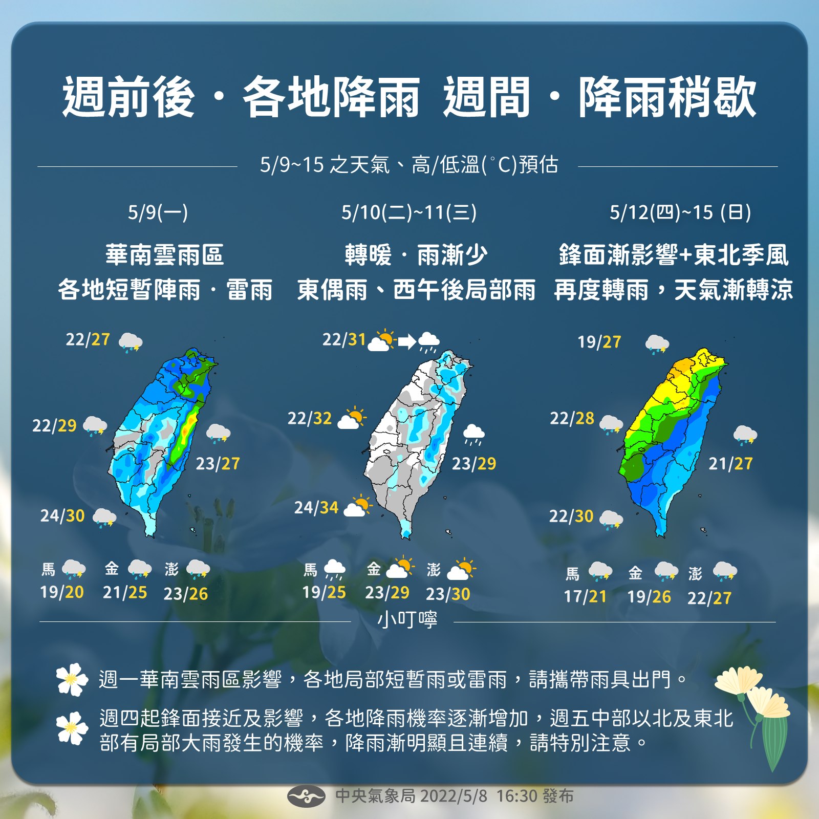 未來一週天氣變化。(圖：中央氣象局)