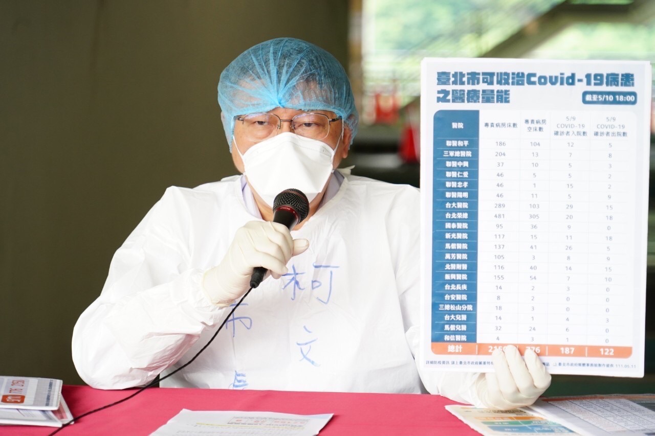 台北市長柯文哲11日表示，醫療量能是最後底線，10天內應該沒有問題，在還沒有受到影響前，不會有太多管制。(北市府提供)
