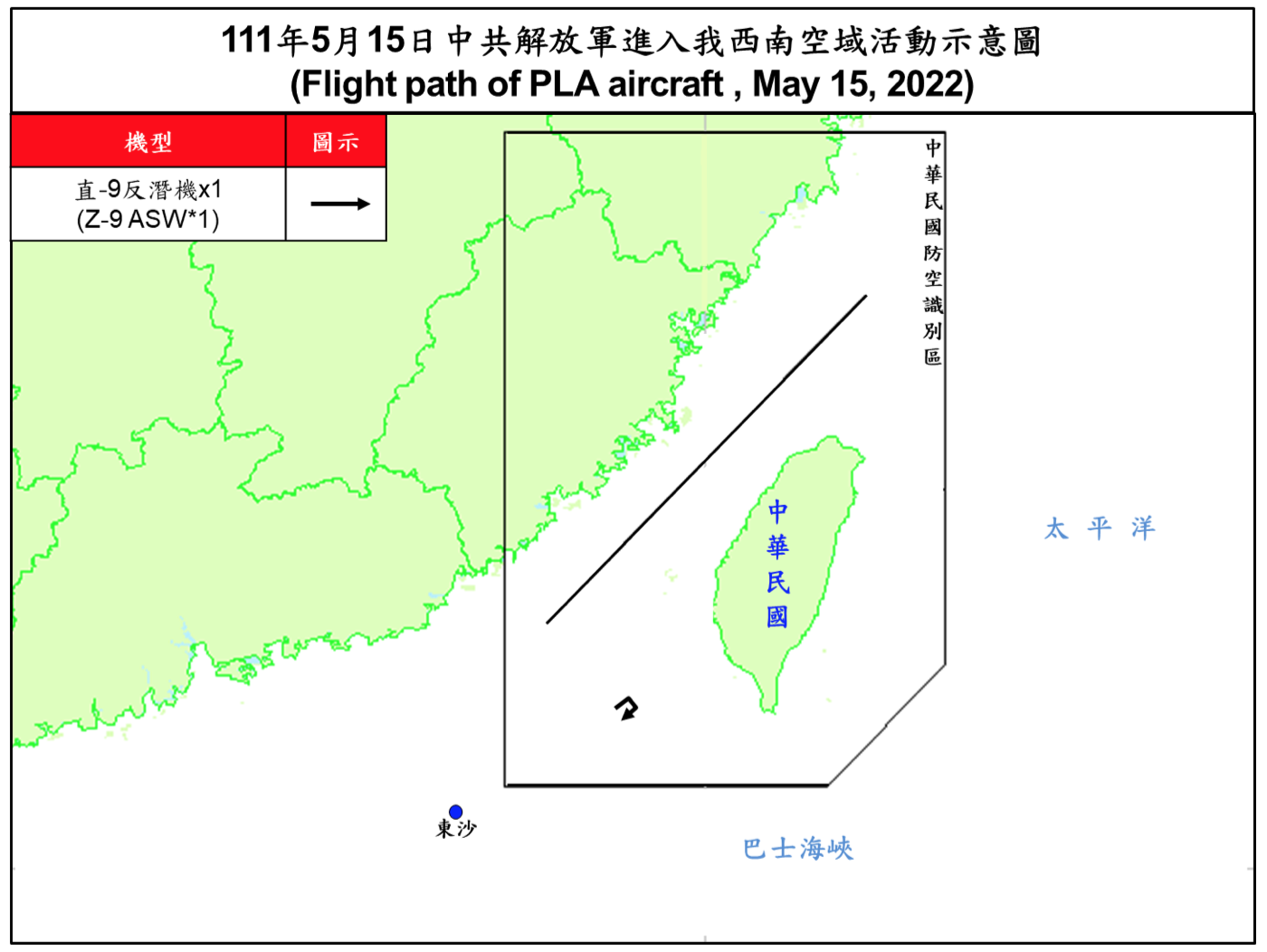 1架直9反潛直升機15日侵擾台灣西南防空識別區。(圖：國防部官網)