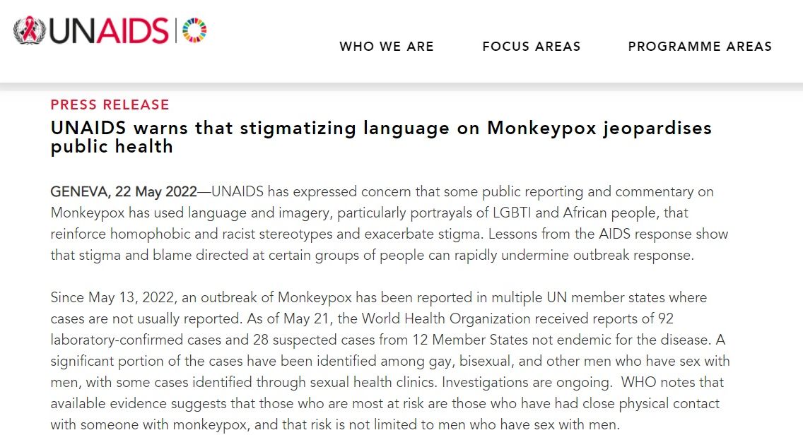 猴痘現蹤全球15國，UNAIDS憂污名化LGTBI人士。 (圖:翻拍UNAIDS)